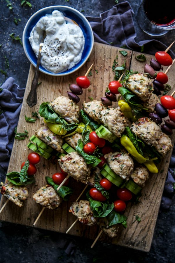 Mediterranean Chicken Meatball Skewers