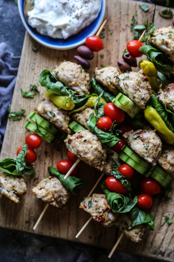 Mediterranean Chicken Meatball Skewers