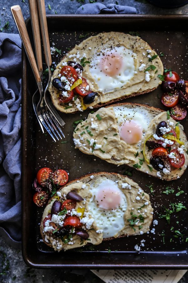 Mediterranean Egg-in-a-Hole Toast with Hummus