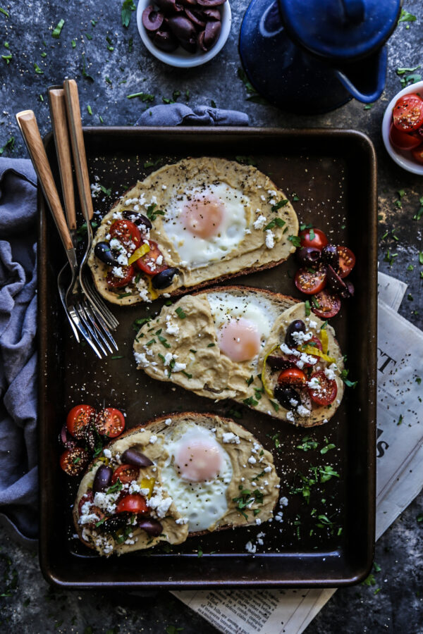 Mediterranean Egg-in-a-Hole Toast with Hummus