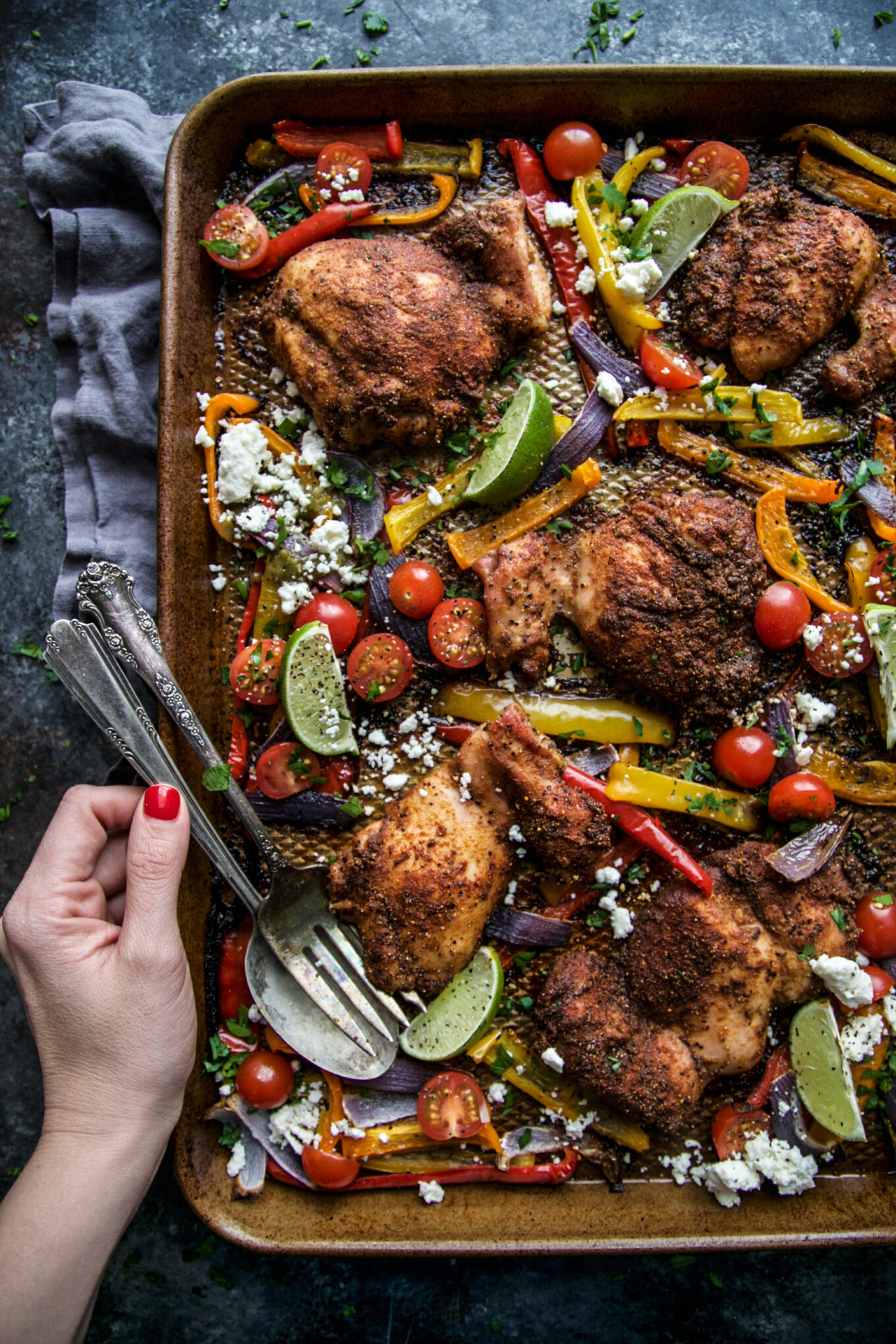 Sheet Pan Chicken Shawarma Fajitas