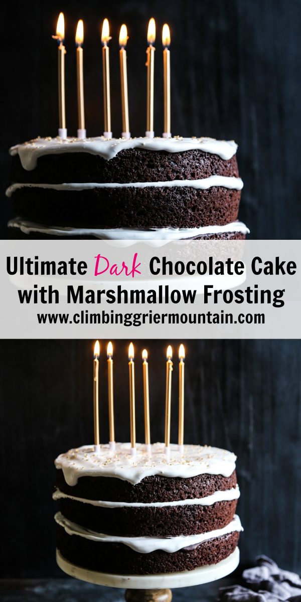 Ultimate Dark Chocolate Cake with Champagne Marshmallow Frosting