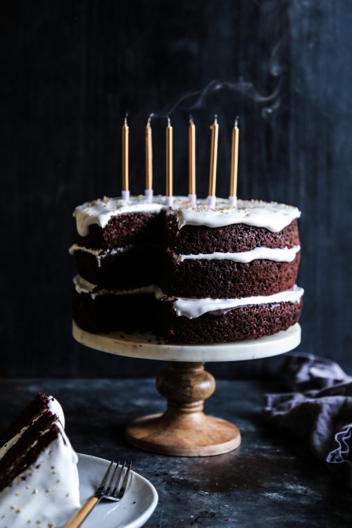 Ultimate Dark Chocolate Cake with Marshmallow Frosting - The Curious Plate