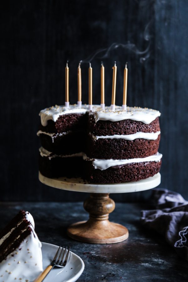 Ultimate Dark Chocolate Cake with Champagne Marshmallow Frosting