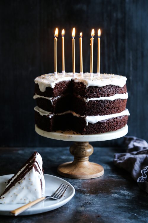 Ultimate Dark Chocolate Cake with Marshmallow Frosting - The Curious Plate