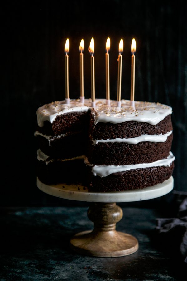 Ultimate Dark Chocolate Cake with Champagne Marshmallow Frosting