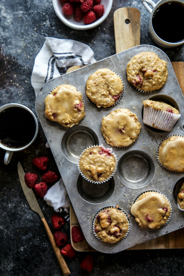 Raspberry Oat Muffins with Honey Butter