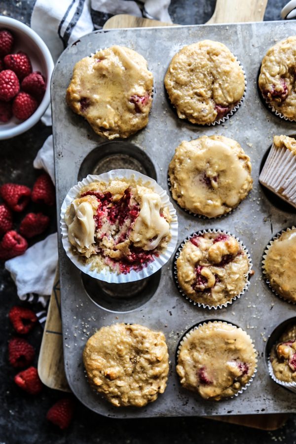 Raspberry Oat Muffins with Honey Butter