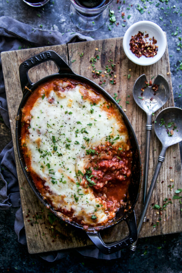 Roasted Red Pepper & Spiced Farro Parmigiana