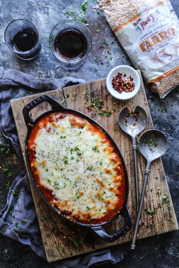 Roasted Red Pepper & Spiced Farro Parmigiana