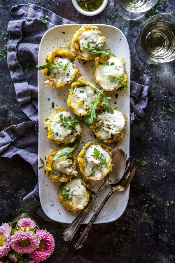 Burrata & Pesto Spaghetti Squash Muffin Pizzas