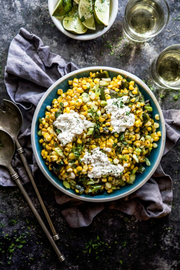 Grilled Corn, Burrata, and Poblano Salad