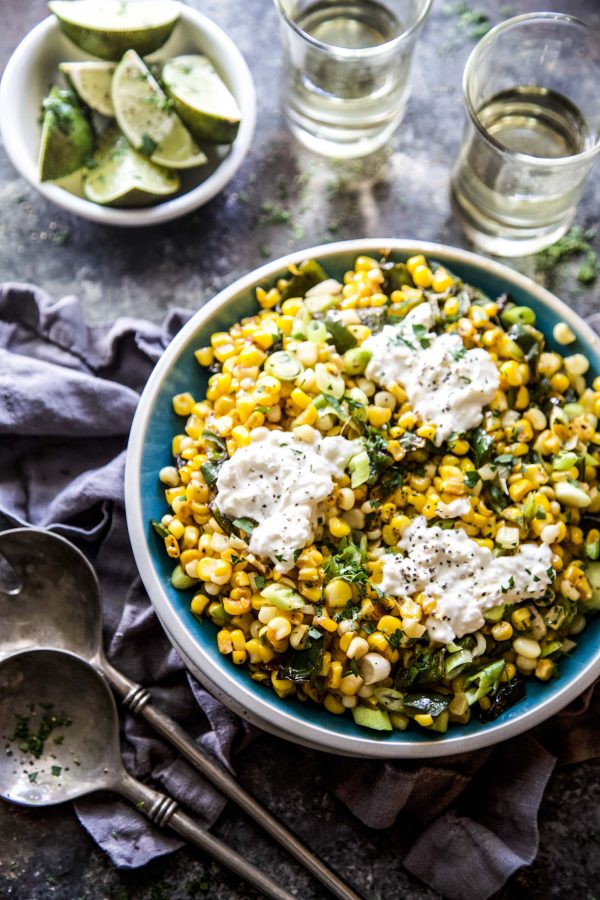 Grilled Corn Burrata  and Poblano Salad