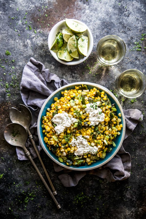 Grilled Corn Burrata  and Poblano Salad