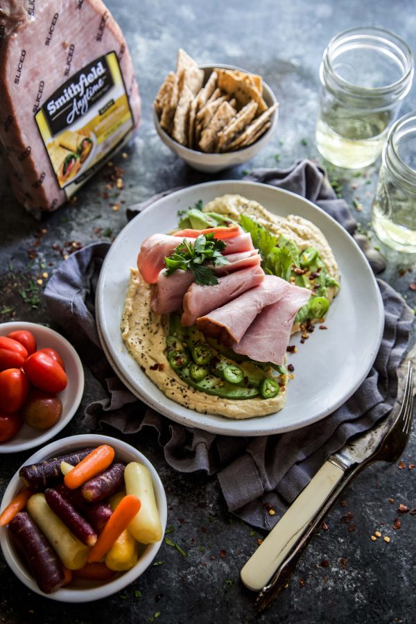 Hummus with Spiced Avocado & Ham