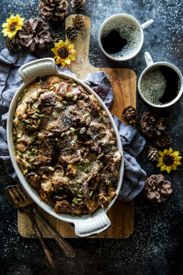 Chocolate Pumpkin Croissant French Toast Bake