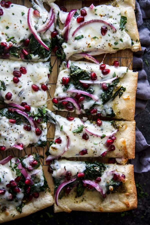 Winter Greens and Pomegranate Pizza