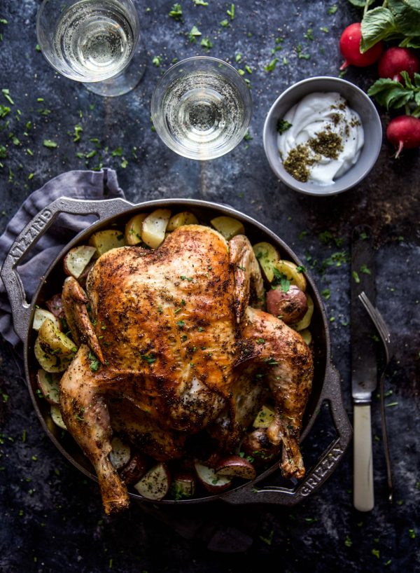 Za'atar Roasted Chicken and Potatoes with Spiced Labneh