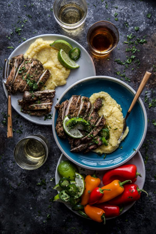 Jerk Chicken Thighs with Jalapeno Polenta