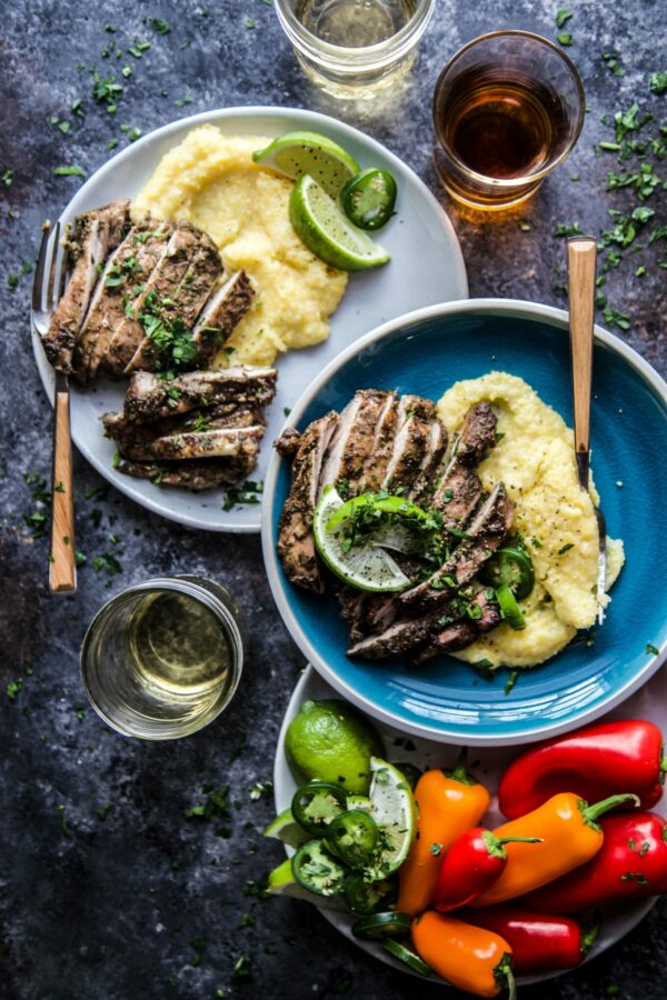 Jerk Chicken Thighs with Jalapeno Polenta