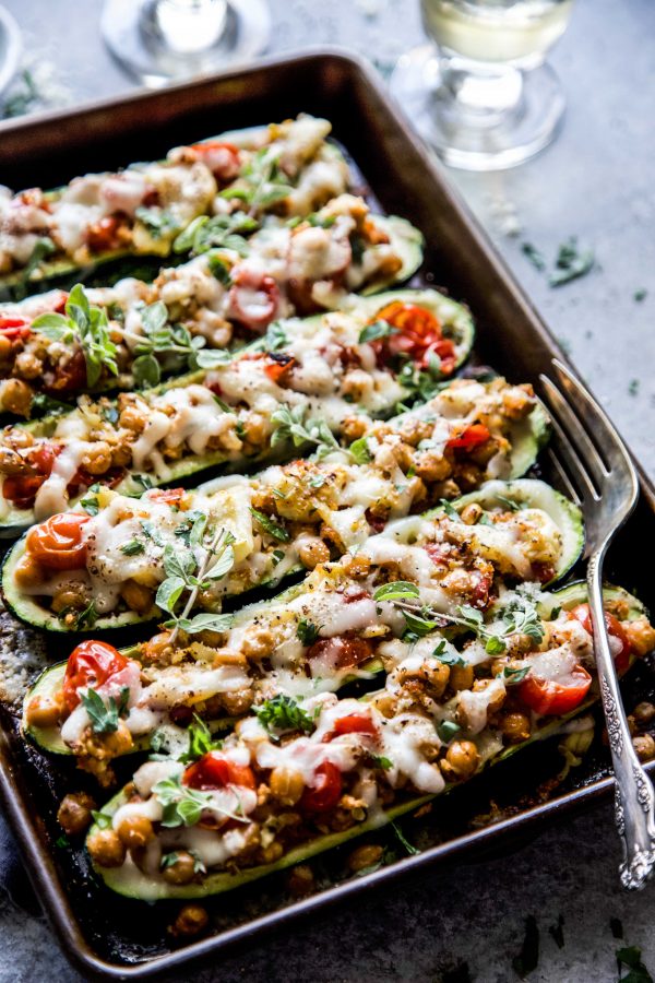 Tuscan Chickpea Stuffed Zucchini Boats