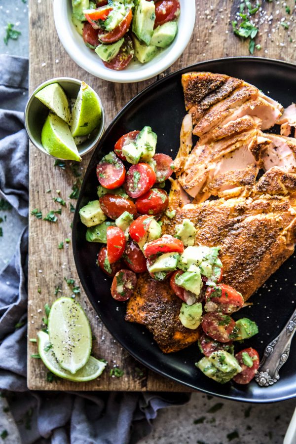 Mumbai Baked Salmon with Avocado Salsa