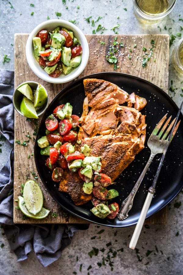 mumbai baked salmon with avocado salsa