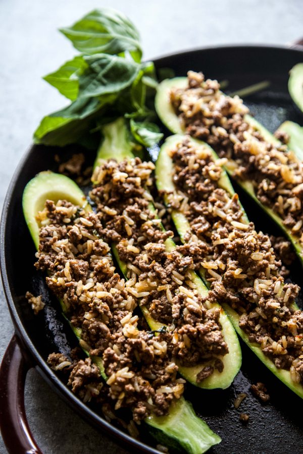 Thai Basil Beef Stuffed Zucchini