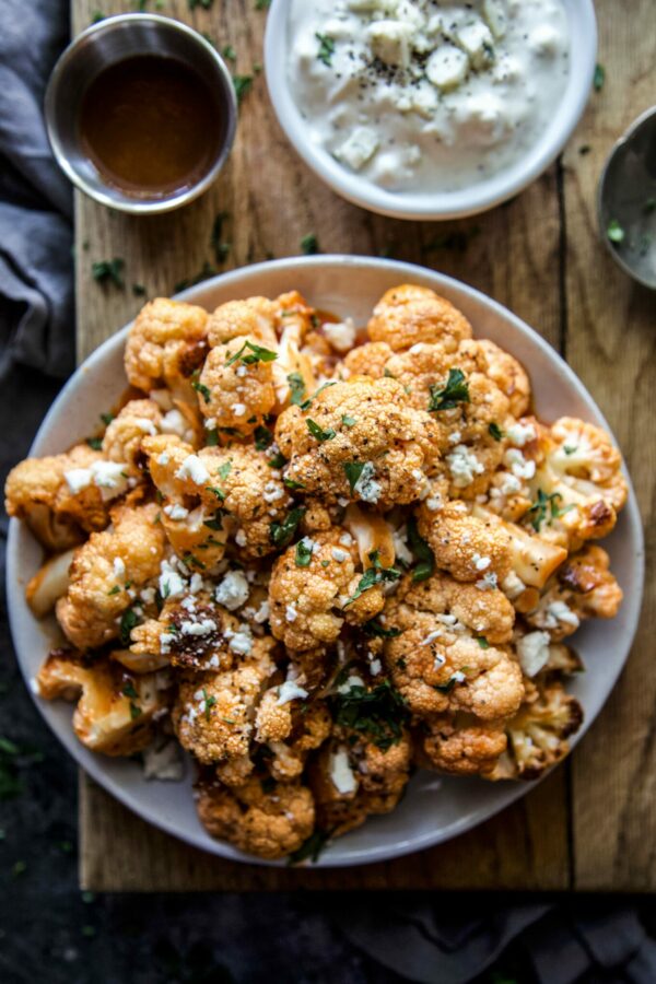 Buffalo Cauliflower Bites with Smoked Blue Cheese

