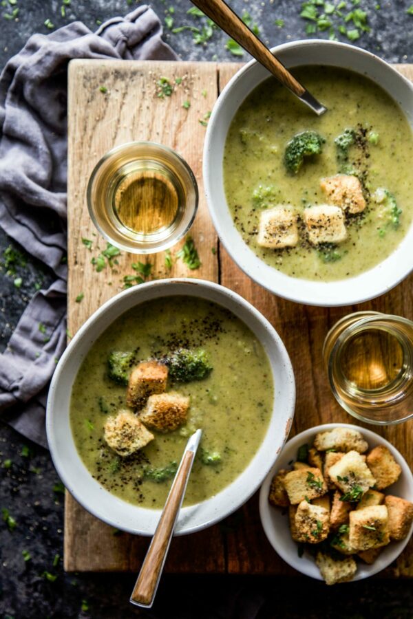 Smoked Gouda Broccoli Soup with Garlic Cheese Croutons