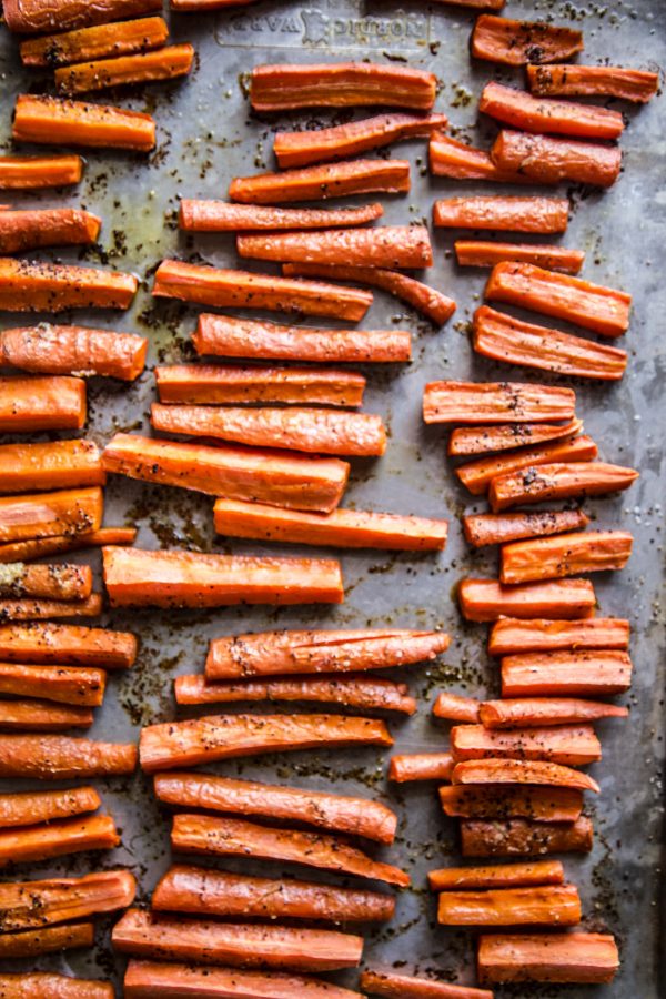 roasted carrots on sheet pan