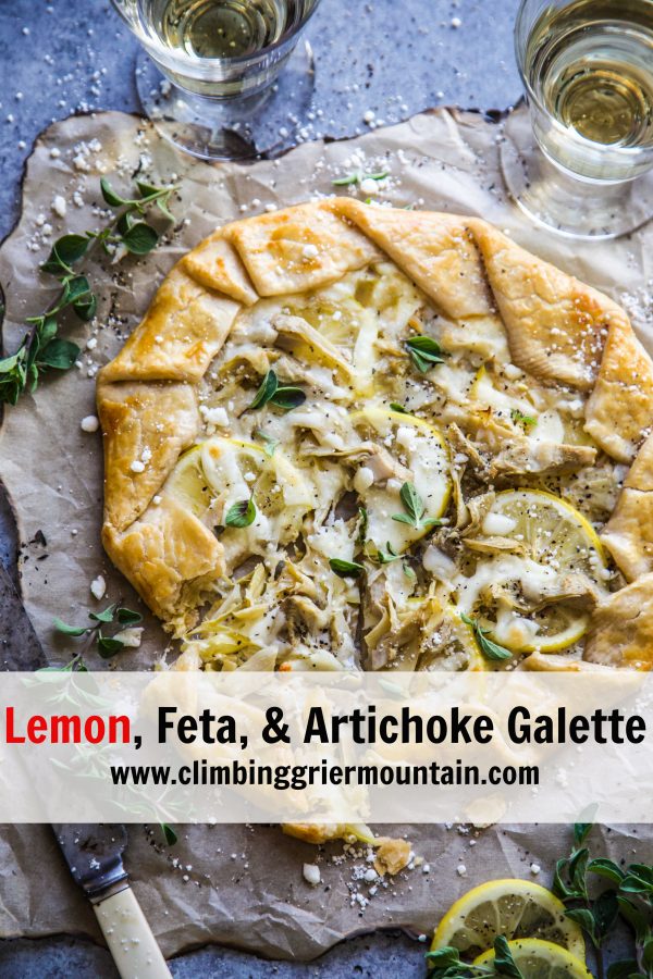 Lemon Feta and Artichoke Galette on a table
