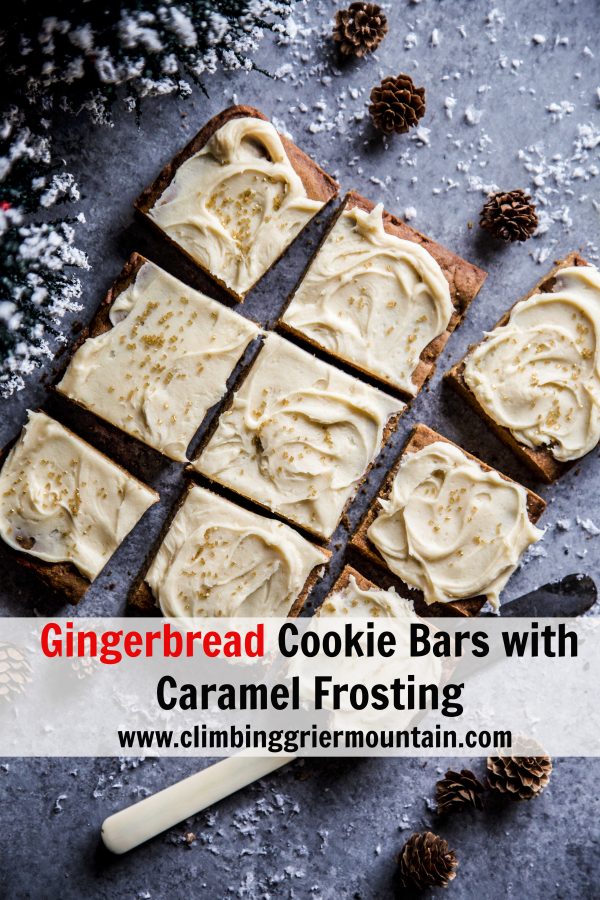 Gingerbread Cookie Bars with Caramel Frosting on a table