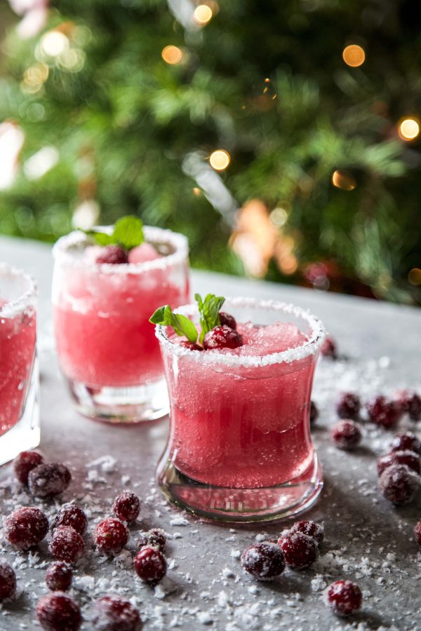 cranberry margarita on a board
Easy Mistletoe Margaritas