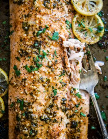 Baked Cajun Parmesan Salmon on a sheet pan