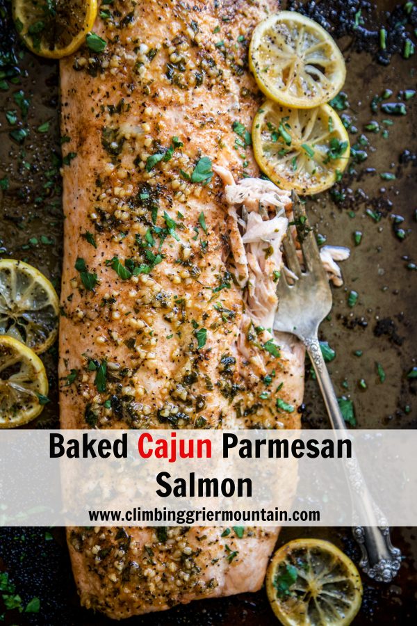 Baked Cajun Parmesan Salmon on a sheet pan