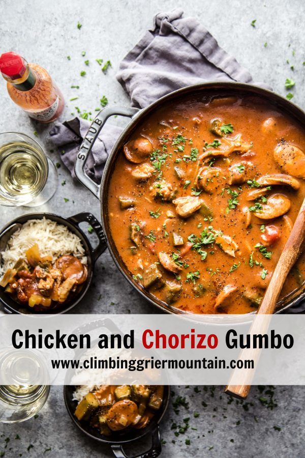 Chicken and Chorizo Gumbo in a skillet