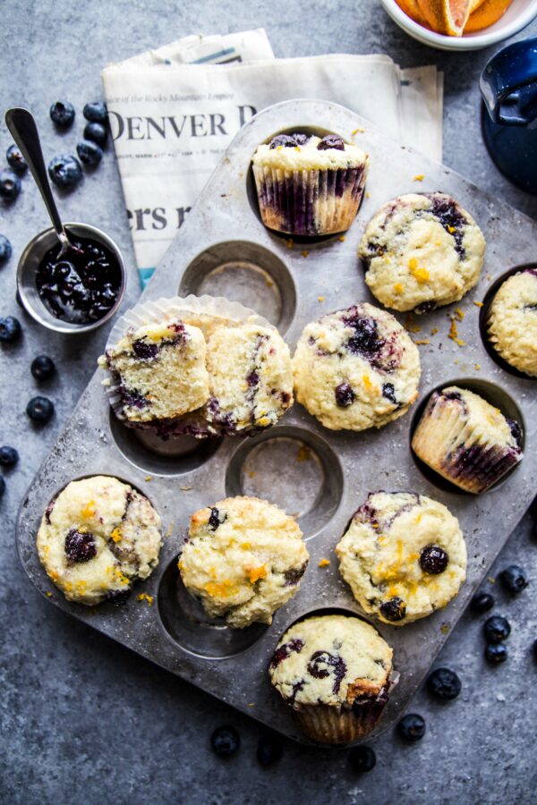 Double Blueberry Citrus-Topped Muffins on a table