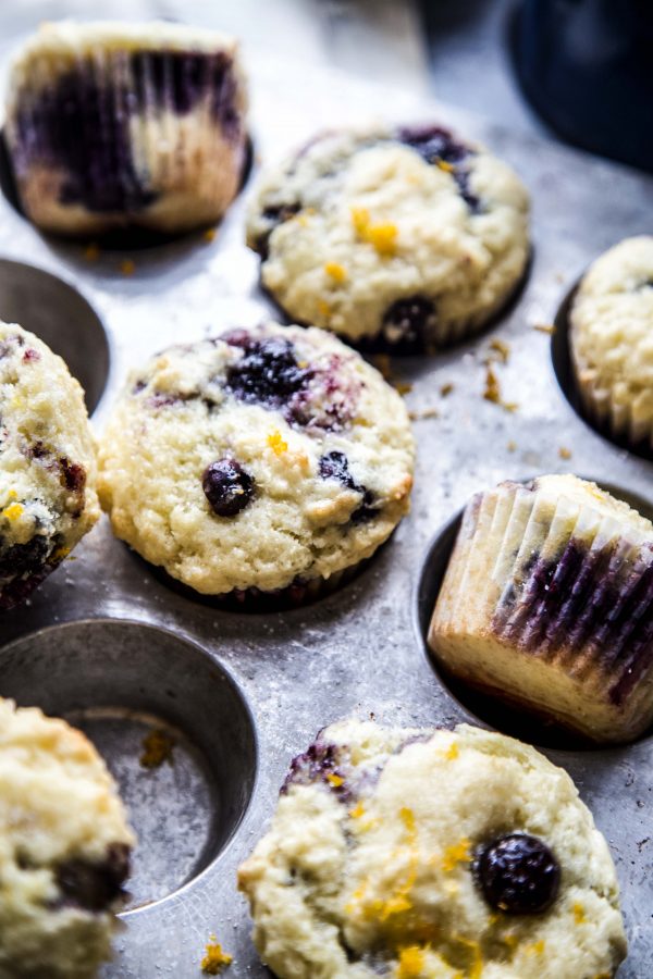 Double Blueberry Citrus-Topped Muffins on a table