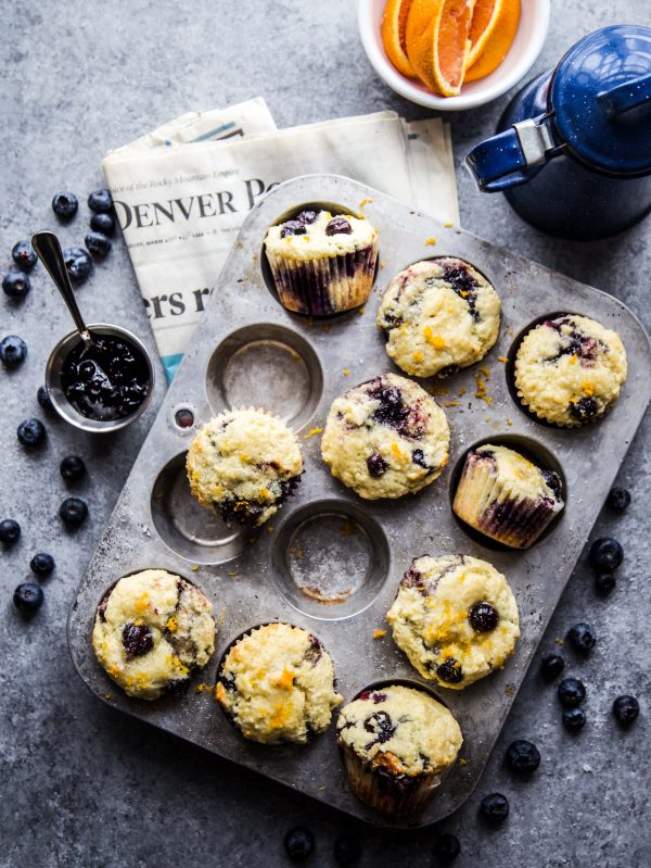 Double Blueberry Citrus-Topped Muffins on a table