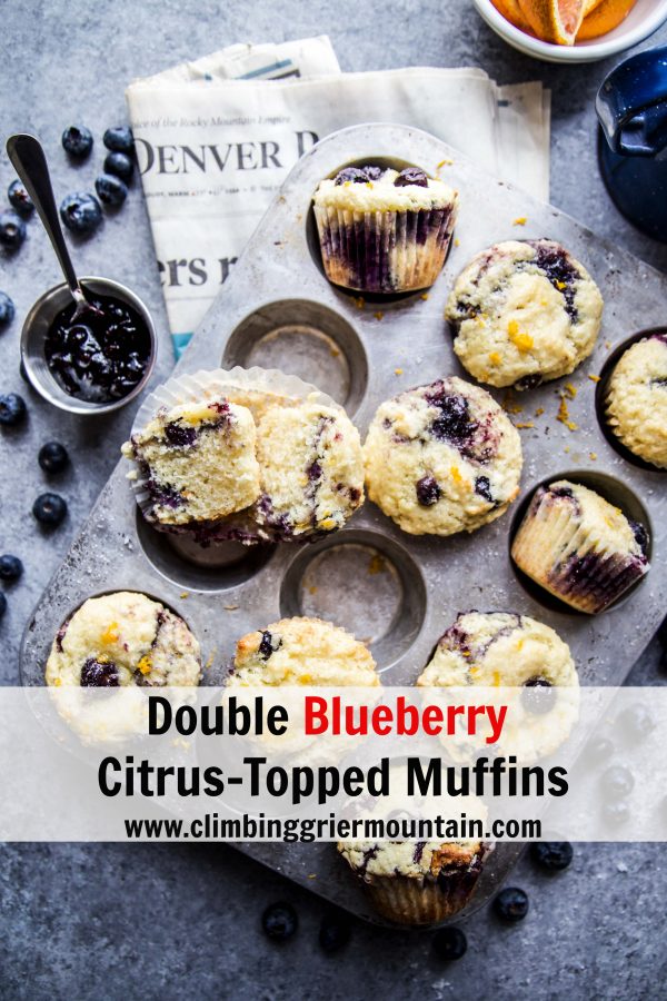 Double Blueberry Citrus-Topped Muffins on a table