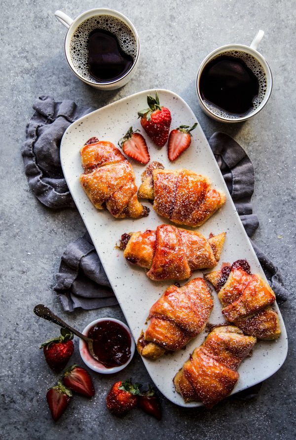 Easy Strawberry and Cardamom Croissants on a serving tray