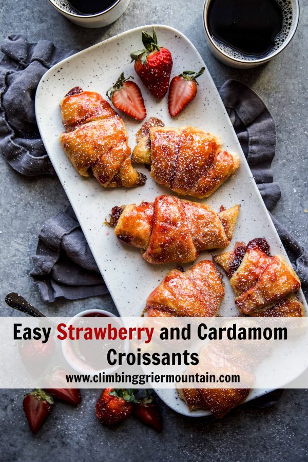 Easy Strawberry and Cardamom Croissants on a serving tray