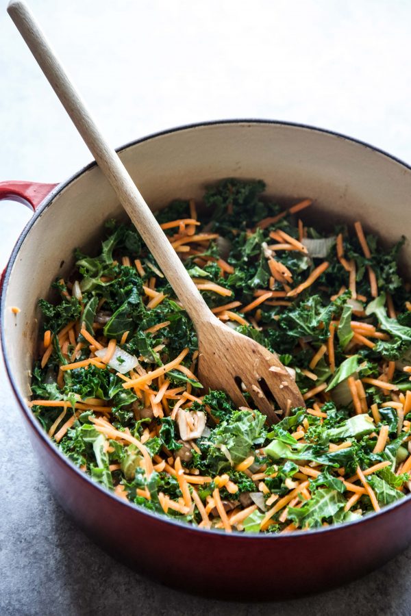 skillet full of mixed veggies