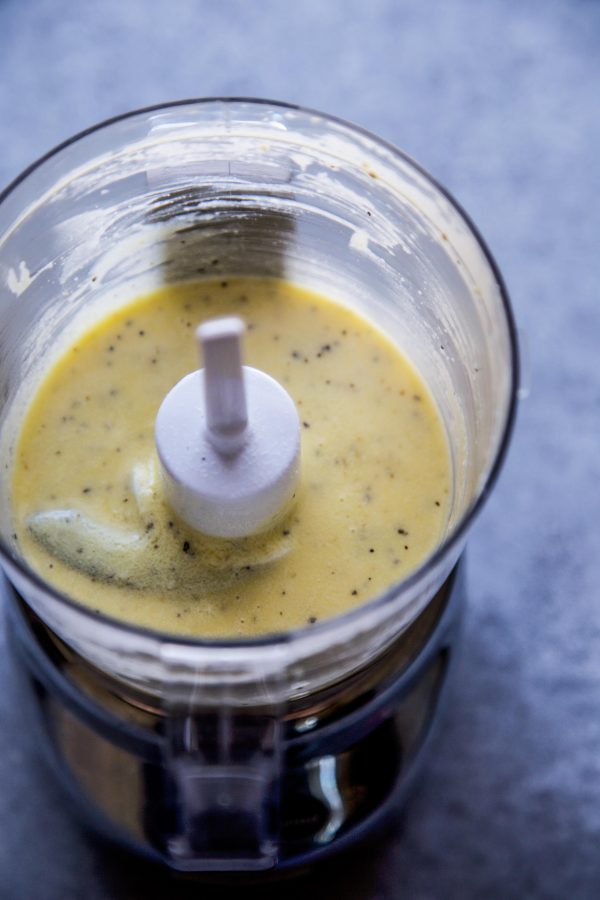 cacio e pepe dressing in a food processor