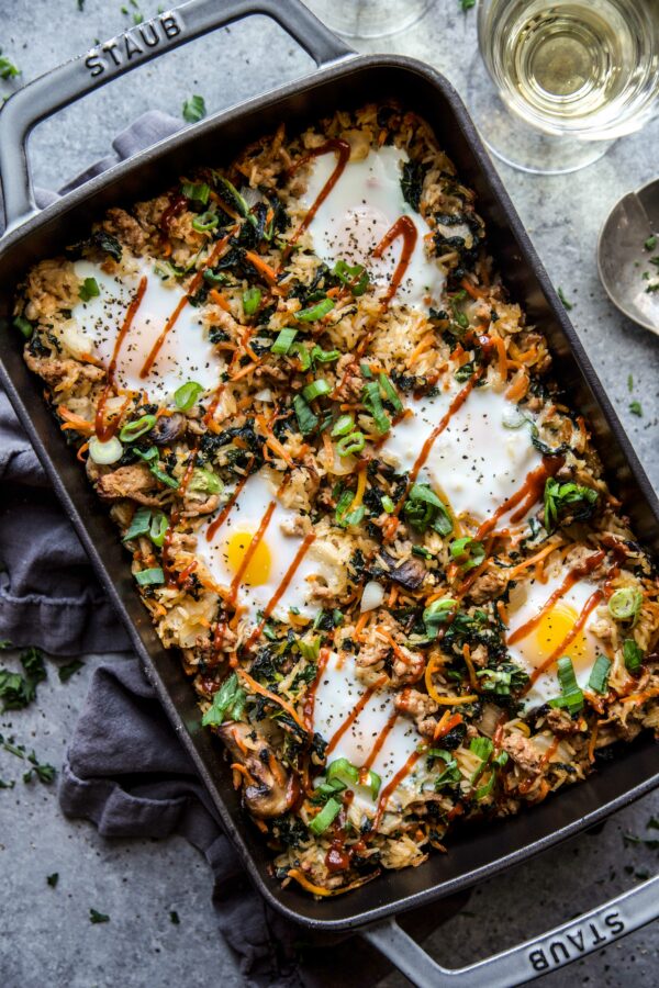 bibimbap Casserole with Ground Pork  on a table