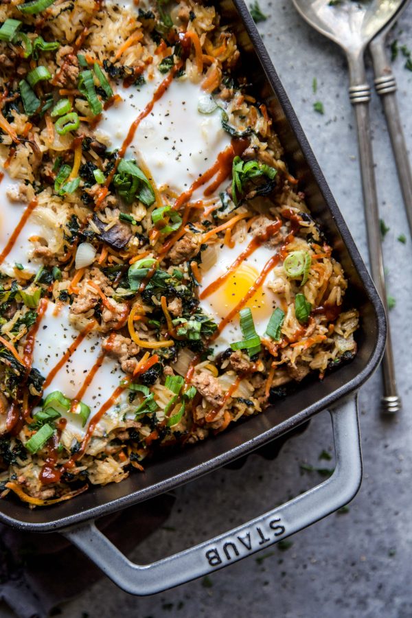 bibimbap Casserole with Ground Pork on a table