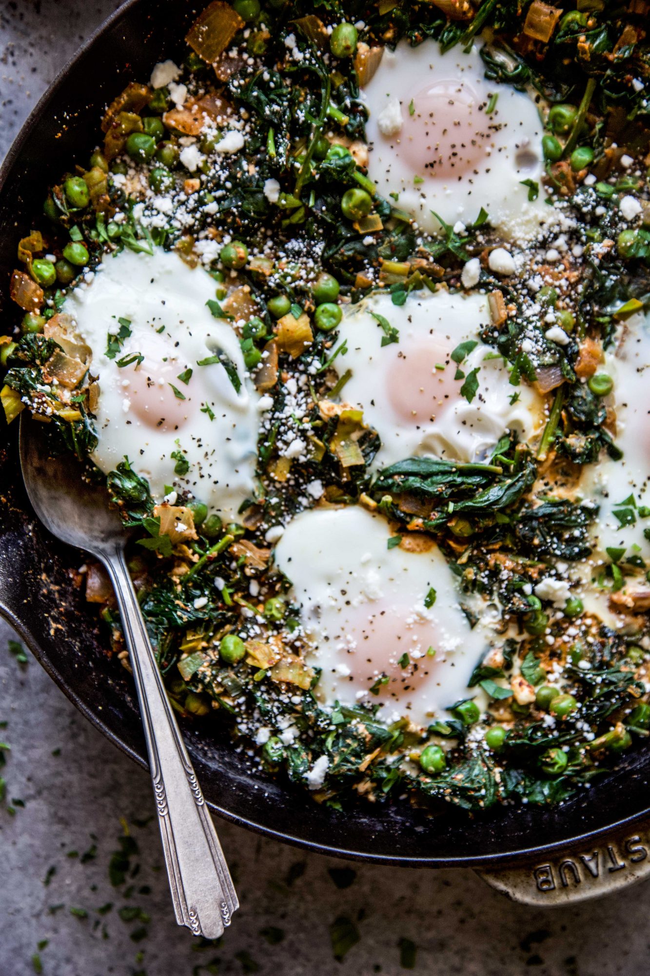 Feta, Spinach, & Pea Shakshuka