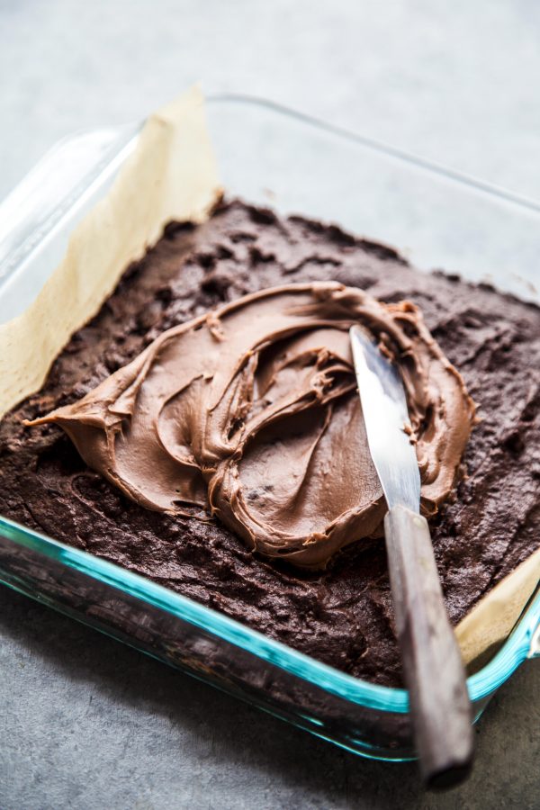 brownies being frosted 