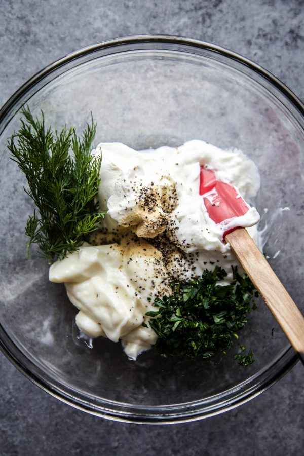buttermilk greek yogurt dressing in a bowl